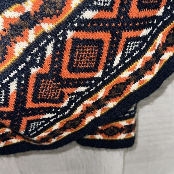 Lucky Brand Navy Orange White Gold Aztec Ribbed Knit Open Front Pocket Cardigan - Picture 7 of 12